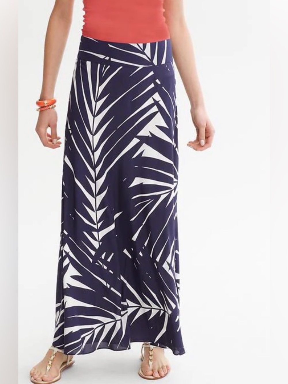 Banana Republic Palm Print Silk Patio Maxi Skirt